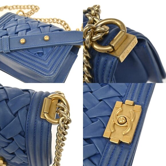 CHANEL CC Logo Chateau Boy Chain Mini Shoulder Bag Leather Blue GHW 332RL330 - Picture 8 of 14